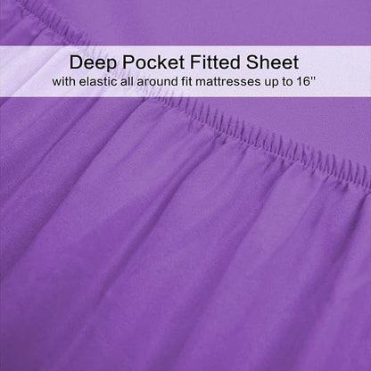 4 Piece Bed Sheet Set (Queen,Violet) 1 Flat Sheet,1 Fitted Sheet and 2 Pillow Cases,Brushed Microfiber Luxury Bedding with Deep Pockets