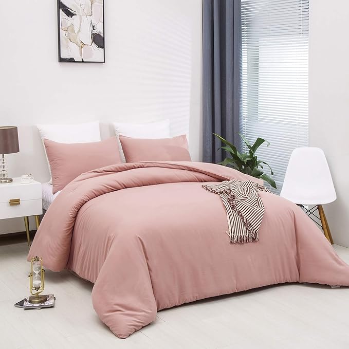 CLOTHKNOW Pink Queen Comforter Set Dusty Rose Bedding Comforter Sets Women Girls Comforter Blush Comforter Mauve Queen Comforter Set