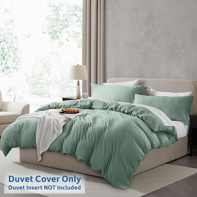Nestl Sage Green Duvet Cover Full Size - Soft Prewashed Full Size Duvet Cover Set, 3 Piece, with Zipper Closure, 1 Duvet Cover 80x90 inches and 2 Pillow Shams