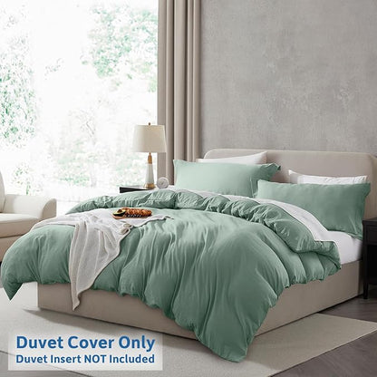 Nestl Sage Green California King Duvet Cover Sets - Soft Prewashed Cal King Duvet Cover, 3 Piece, with Zipper Closure, 1 Duvet Cover 104x98 inches and 2 Pillow Shams