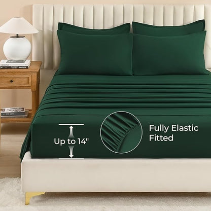 Litanika Super King Comforter Sets Emerald Green - 7 Pieces Bed in a Bag Oversized King Bedding Comforter Sets, Solid Lightweight Bed Set with Comforter, Sheets, Pillowcases & Shams