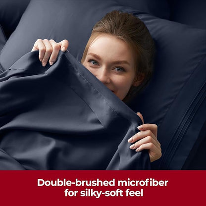 Mellanni Extra Deep Full Sheets - 4 PC Iconic Collection Bedding - Hotel Luxury, Ultra Soft, Cooling Bed Sheets - Wrinkle, Fade, Stain Resistant (Full, Navy Blue)