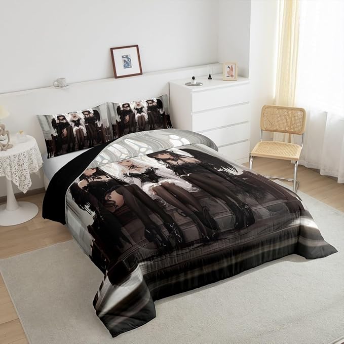 Erosebridal Japanese Anime Twin Size Bedding Set, Anime Girl Comforter Set Kawaii Japanese Style Duvet Insert Cartoon Japan Animation Quilt for Boys Youth Teens Adult Women Bedroom Decor