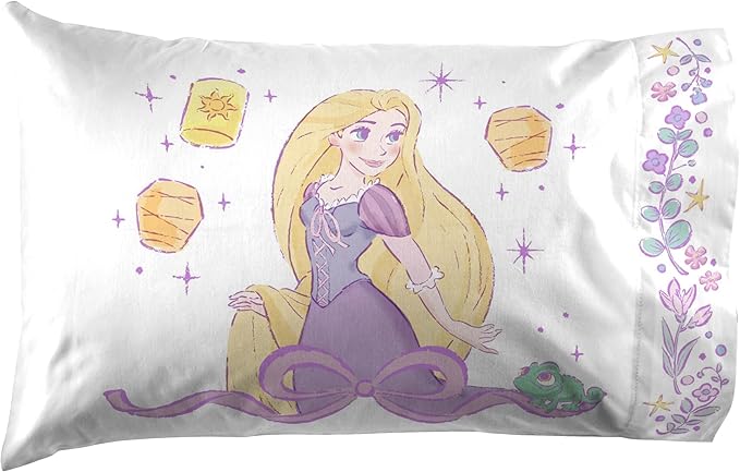 Jay Franco Kids Sheet Set with Fitted, Flat Sheets & Pillow Cover - Ultra-Soft Bedding with Pillowcase for Room Decor, Purple - Disney Princess Rapunzel, 3 Piece Twin