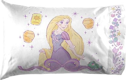 Jay Franco Kids Sheet Set with Fitted, Flat Sheets & Pillow Cover - Ultra-Soft Bedding with Pillowcase for Room Decor, Purple - Disney Princess Rapunzel, 3 Piece Twin