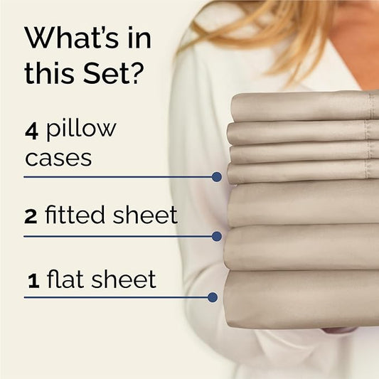 Split King 7 Piece Sheet Set - Comfy Breathable & Cooling - Ultra-Soft Hotel Luxury Bedding Set w/ 8-16 Inch Deep Pockets - 1 Flat & 2 Fitted Sheet & 4 Pillowcases - Wrinkle Free & Easy Care - Cream