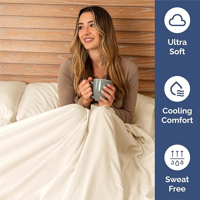 Twin XL 4 Piece Sheet Set - Comfy Breathable & Cooling - Ultra-Soft Hotel Luxury Bedding Set w/ 8-16 Inch Deep Pockets - 1 Flat & 1 Fitted Sheet & 2 Pillowcases - Wrinkle Free & Easy Care - Off White