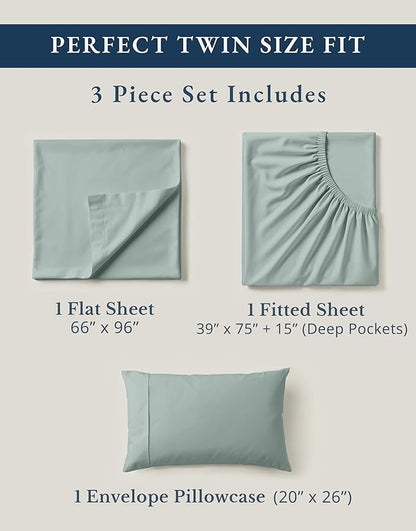 LANE LINEN 100% Organic Cotton Twin Bed Sheet Set, Mercerized Fully Elasticized Eco Friendly Sustainably Produced Bedding Sheets & Pillowcase Set, 15" Deep Pocket Twin Sheets - French Blue