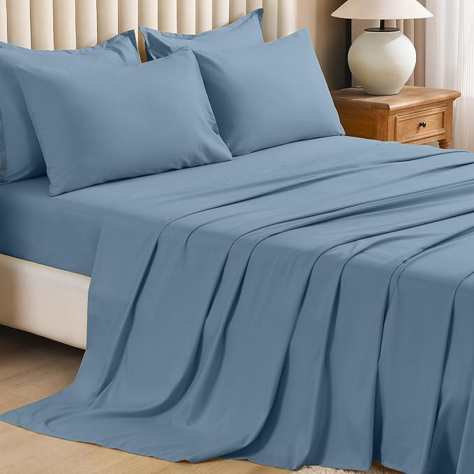 Litanika Comforter Queen Size Set Grayish Blue - 7 Pieces Bed in a Bag Queen Bedding Comforter Sets, Plain Lightweight Bed Set with Comforter, Sheets, Pillowcases & Shams