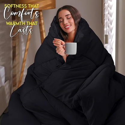 Utopia Bedding Comforter Duvet Insert, Quilted Comforter with Corner Tabs, Box Stitched Down Alternative Comforters Twin Size (Black)