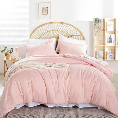 weigelia Queen Comforter Set Blush Pink Comforter Set 7 Pieces Comforters Queen Size Bedding Set with Flat Sheets, Fitted Sheet, Pillow Shams, Pillowcases for All Season