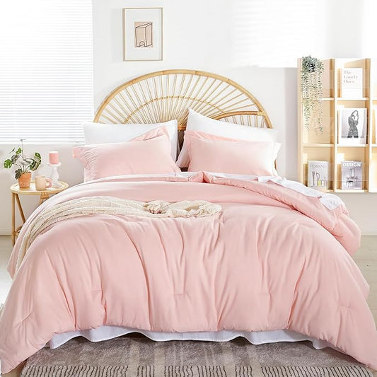 weigelia King Size Comforter Set 7 Pieces Blush Pink Comforter Set Soft Fluffy Bed in a Bag King Bedding Set with Sheets Pillow Shams and Pillowcases for All Season