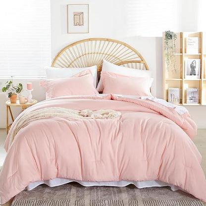weigelia Twin Comforter Set 5 Pieces Pink Comforter Set Soft Blush Pink Bed Set Twin Bedding Set for Girls with Comforters, Flat & Fitted Sheets, Pillowcases & Shams