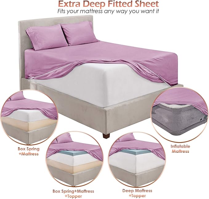 Hearth & Harbor Extra Deep Pocket Sheets - Fits Mattress 18-24 Inches Deep - Extra Deep Pocket Full Size Sets - 6 Piece Full Size - Full - Lavender Dream