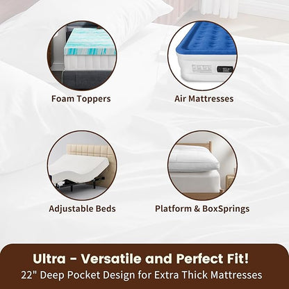 100% Linen Sheet Set King Size Extra Deep Pocket Fits 18-24 Inch Mattress, Breathable & Soft, Smooth 4-Piece Set for Thick Mattresses Hotel Luxury Bedding（King, White）