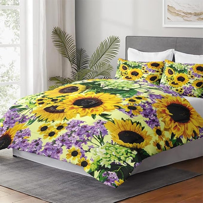 Twin Size Comforter Set with Pillowcase, Retro Sunflower 2 Pcs Bedding for Kids and Adults, Vintage Floral Yellow Flower Soft Comforter Set for Bedroom Bed Decor