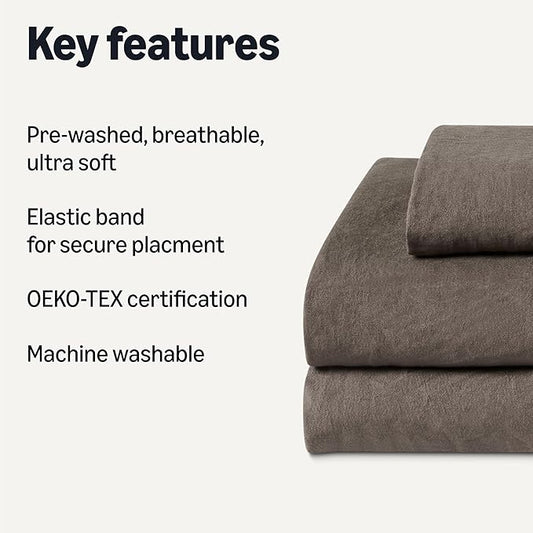 Amazon Basics Twin Bed Sheet, 3-Piece Bedding Set, Double Brushed Microfiber, Ultra Soft, Easy Care, Brown