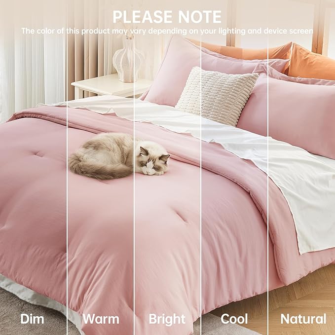 MUXHOMO Oversized King Comforter Sets, All Season Ultra Soft Down Alternative Bedding - 3 Piece Lightweight Bed Set Includes 1 Comforter (120"x98") and 2 Pillow Shams (20"x36"), Rose Gold