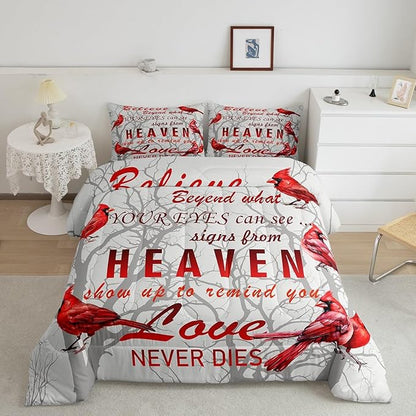 Feelyou Cardinal Bird Comforter Set Twin Size Farmhouse Red Birds Bedding Set for Girls Boys Women Men Tree Branches Decor Comforter Nature Comforter with 1 Pillow Case