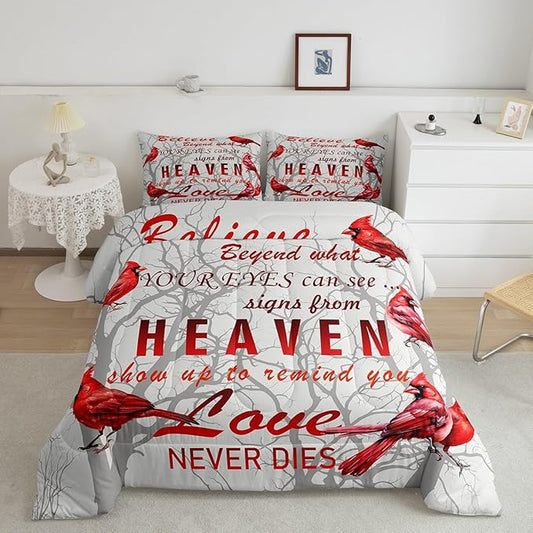 Feelyou Cardinal Bird Comforter Set Twin Size Farmhouse Red Birds Bedding Set for Girls Boys Women Men Tree Branches Decor Comforter Nature Comforter with 1 Pillow Case