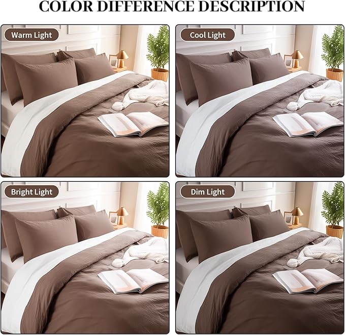 NEXHOME PRO Queen Duvet Cover Set, 100% Certified Organic Cotton with Washed Feel & Linen-Like Texture, Comfortable & Breathable, Home Bedding Set Dark Brown (No Comforter) 90" 90"