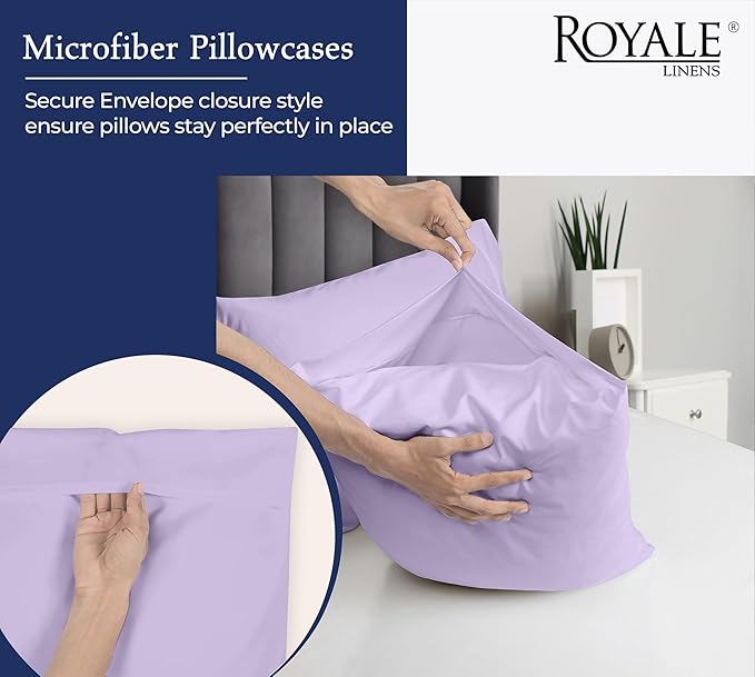 Royale Linens King Pillowcase Set of 2 - Bed Pillow Cover - 20" x 40" - Pillowcases - 1800 Brushed Microfiber, Wrinkle & Fade Resistant - Soft & Cozy- King Size Pillow Case (Lavender)