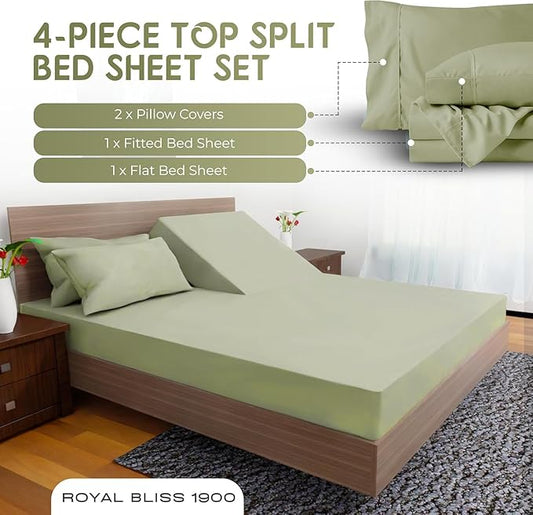 Top Split Flex Head King Size Sheet Set - Egyptian Quality Ultra-Soft Bed Sheets - Double Brushed - Deep Pockets- Easy Fit - 4 Piece Set- Fade Resistant (Sage)