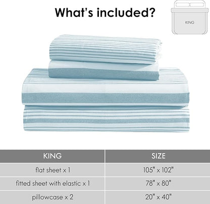 ClevaHome Classic Stripe Sheet Set - 4 Pieces Super Soft & Breathable Bed Sheet Set with Deep Pocket, Enhanced Comfort & Easy Care (King, Glacier Stripe)