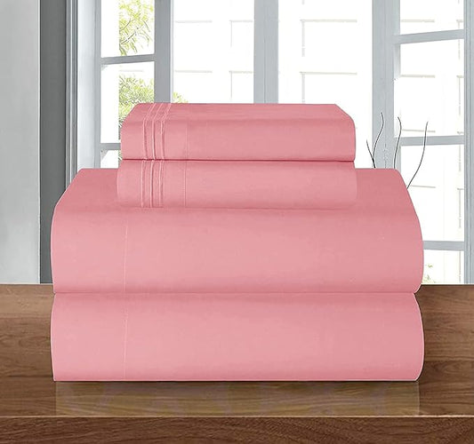 Elegant Comfort Luxury 1500 Premium Hotel Quality Microfiber 4-Piece Sheet Set - Wrinkle Resistant, All Around Elastic Fitted Sheet, Deep Pocket up to 16", Twin/Twin XL, Dusty Rose