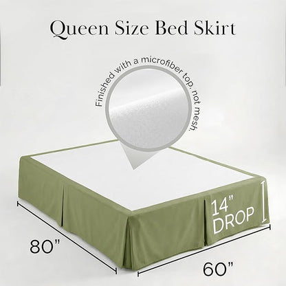 Southshore Fine Living, Inc. Queen Bed Skirt 14 Inch Drop, Pleated Sage Green Bed Skirt, Microfiber Dust Ruffle Queen Size, Wrinkle Free, Hides Underbed Storage and Box Springs, Oeko-Tex, Sage Green