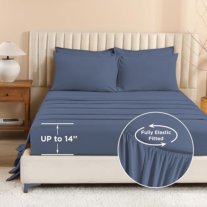 Litanika Queen Comforter Set Bluish Grey - 7 Pieces Bed in a Bag Queen Bedding Comforter Sets, Solid Lightweight Bed Set with Comforter, Sheets, Pillowcases & Shams