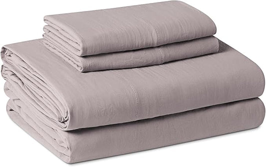 Amazon Basics Full Bed Sheet, 4-Piece Bedding Set, Double Brushed Microfiber, Ultra Soft, Easy Care, Purple