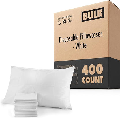 Stock Your Home (400 Count) Disposable Pillow Case Covers, Tissue/Poly 21" x 30" Standard Size, Single-Use Pillowcases with Moisture Barrier in White