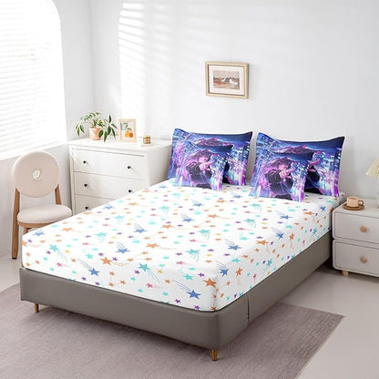Erosebridal Kids Anime Girl 7 Piece Comforter Set King Bed in A Bag, Japanese Anime Bedding Sets, Cartoon Girl Sheet Set with Comforter for Boys Teens Adult, Kawaii Japanese Animation Bed Set