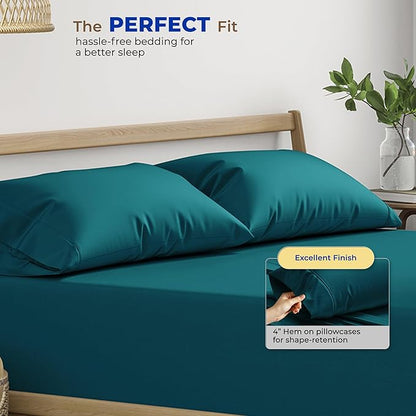 Thread Spread 100% Egyptian Cotton King Size Pillow Cases Set of 2 - Luxury 600 Series Bliss Collection Pillow Cases King Size (Teal), Soft Cooling Hotel Cotton Pillowcases, Sateen Finish