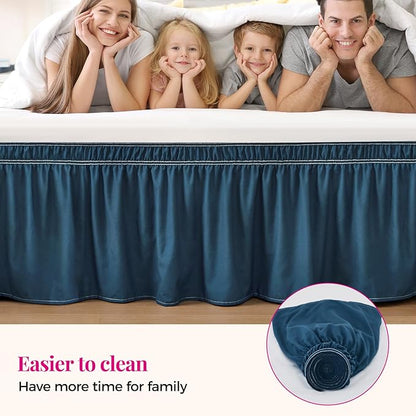RIMELA Dusty Navy Bed Skirt King Size 18 Inch Drop, Wrap Around Elastic Bedskirt, Dust Ruffle for Adjustable Bed Base Machine Washable Easy to Install Bed Skirts