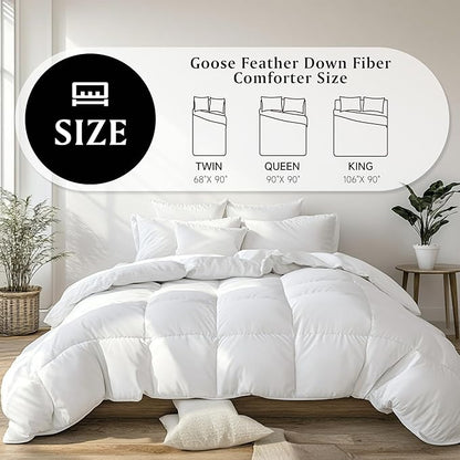 Beautyrest Luxury White Goose Feather Down Fiber Twin Size Duvet Insert,100% Cotton Breathable Medium Warmth Bedding Comforter for All Season,White/Twin,68" Wx90 L