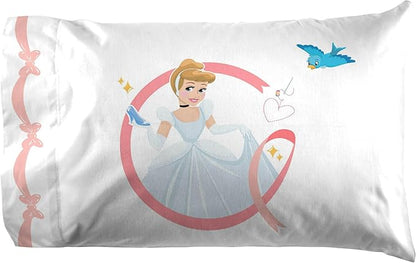 Jay Franco Kids Sheet Set with Fitted, Flat Sheets & Pillow Cover - Ultra-Soft Bedding with Pillowcase for Room Decor, White - Princess Cinderella, 4 Piece Full