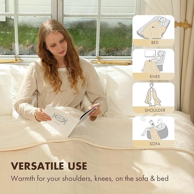 Heating Blanket Full Size 72" x 84" - Fluffy Ultra Soft Flannel Electric Blanket with 6 Heating Levels & 10 Hours Adjustable Timer, Fast Heating and Heated Lap Blanket for Office (White)