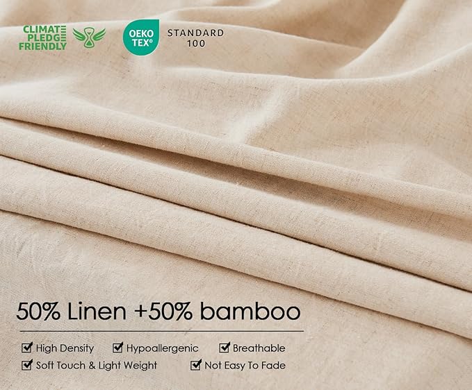 SLEEPBELLA Linen Duvet Cover Set Queen Size-1 Duvet Cover with 2 Pillow Shams with Button Closure Soft Breathable Farmhouse