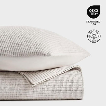 EVERGRACEHOME Cotton Coverlet Set King Size 3 Pieces, Lightweight Soft Ribbed Matelassé Bedspread Quilt Set, Cozy Oversized Quilted Bedding Set with 2 Pillow Shams for All Seasons, Birch