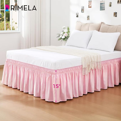 RIMELA Bed Skirt Full Size Dusty Pink 15 Inch Drop, Wrap Around Elastic Bedskirt, Dust Ruffle for Adjustable Bed Base Soft Durable Fabric Machine Washable Easy to Install Bed Skirts