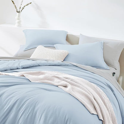 WRENSONGE Twin Comforter Set- 5 Pieces Ice Blue Twin Bed in a Bag, All Season Twin XL Bedding Sets with 1 Fitted Sheet, 1 Flat Sheet, 1 Pillow Sham and 1 Pillowcase