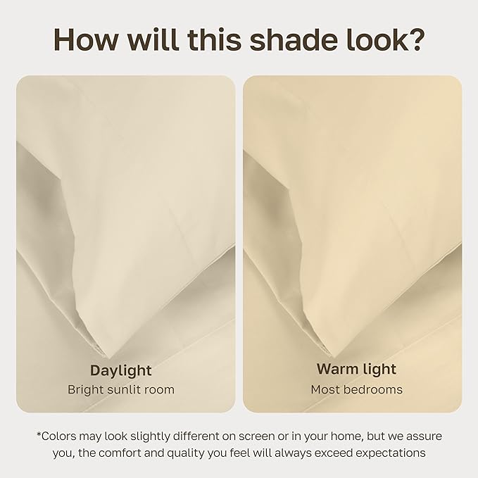 California Design Den Queen Bed Sheets Set - 1000 Thread Count Sateen, Thick and Natural 100% Cotton Sheets Queen Size, Deep Pockets, Durable Bedding Set - Ivory (Creamy Beige Tone)