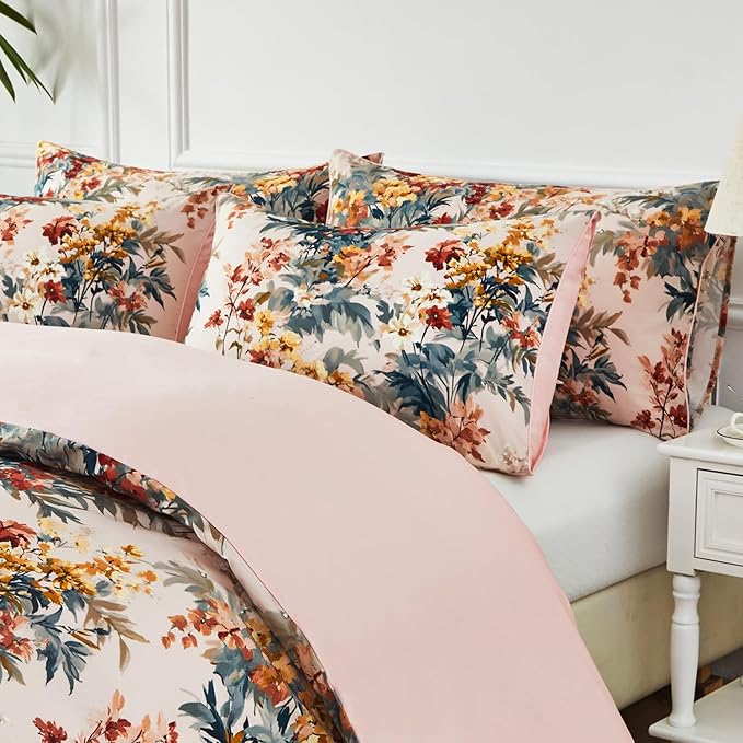 WINLIFE 100% Cotton Pillow Cases Set of 2 Vintage Wildflowers Printed Pillowcase Envelope Closure Pillow Cover, Soft & Breathable (King, 20'' x 36'')