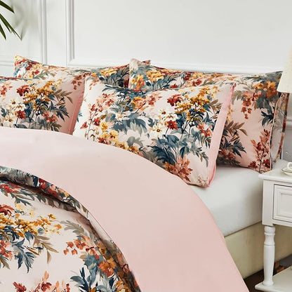 WINLIFE 100% Cotton Pillow Cases Set of 2 Vintage Wildflowers Printed Pillowcase Envelope Closure Pillow Cover, Soft & Breathable (King, 20'' x 36'')