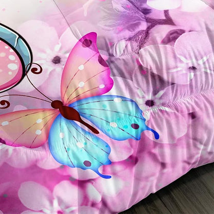 Cartoon Axolotl Comforter Kids Bedding Set,Axolotl Flower Butterfly Bedding Twin Size for Boys Girls Room Kawaii Decor,Pink Toddler Comforter Sets with 2 Pillowcases.