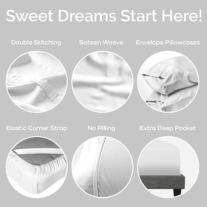 Viscose Bamboo Sheets King Size 4PC Set - Cooling Sheets for Hot Sleepers with Moisture Wicking Technology - Silky Soft 18 Inch Deep Pocket - White 76"x 80"