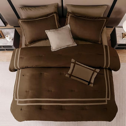 Wonderful Queen Comforter Set Hotel Style 8-Piece Luxury Bedding Set Hydro-Brushed Modern Lightweight Comforter with Matching Fitted Sheet,Flat Sheet,Pillow Sham,Decorative Pillows for All Season