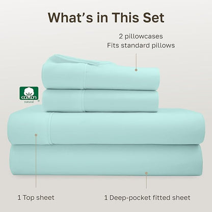 California Design Den Full Size Bed Sheets Set - Soft 400 Thread Count Sateen, Natural 100% Cotton Sheets with Deep Pockets, Breathable, and Durable Bedding Set - Seafoam